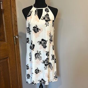 Floral Halter Dress - Black and Cream